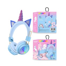 UNICORN RAINBOW SIMPLE CAT EAR WIRELESS HEADSET AH-902A WITH STEREO BLUE UNICORN RAINBOW SIMPLE CAT EAR WIRELESS HEADSET AH-902A WITH STEREO BLUE